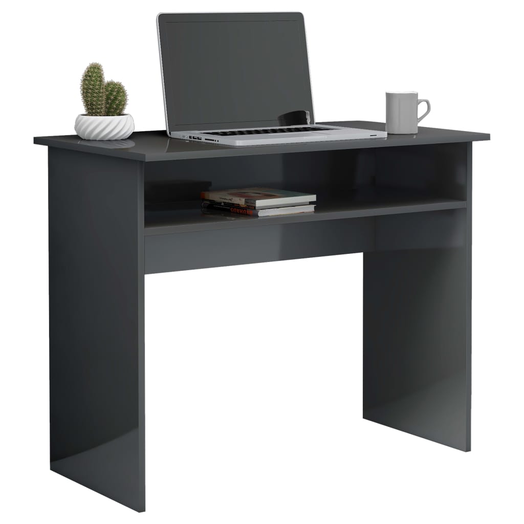 vidaXL Desk High Gloss Grey 90x50x74 cm Engineered Wood