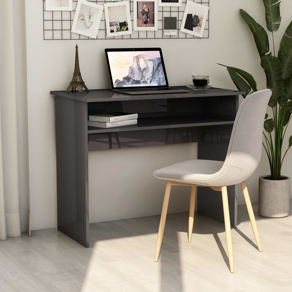 vidaXL Desk High Gloss Grey 90x50x74 cm Engineered Wood