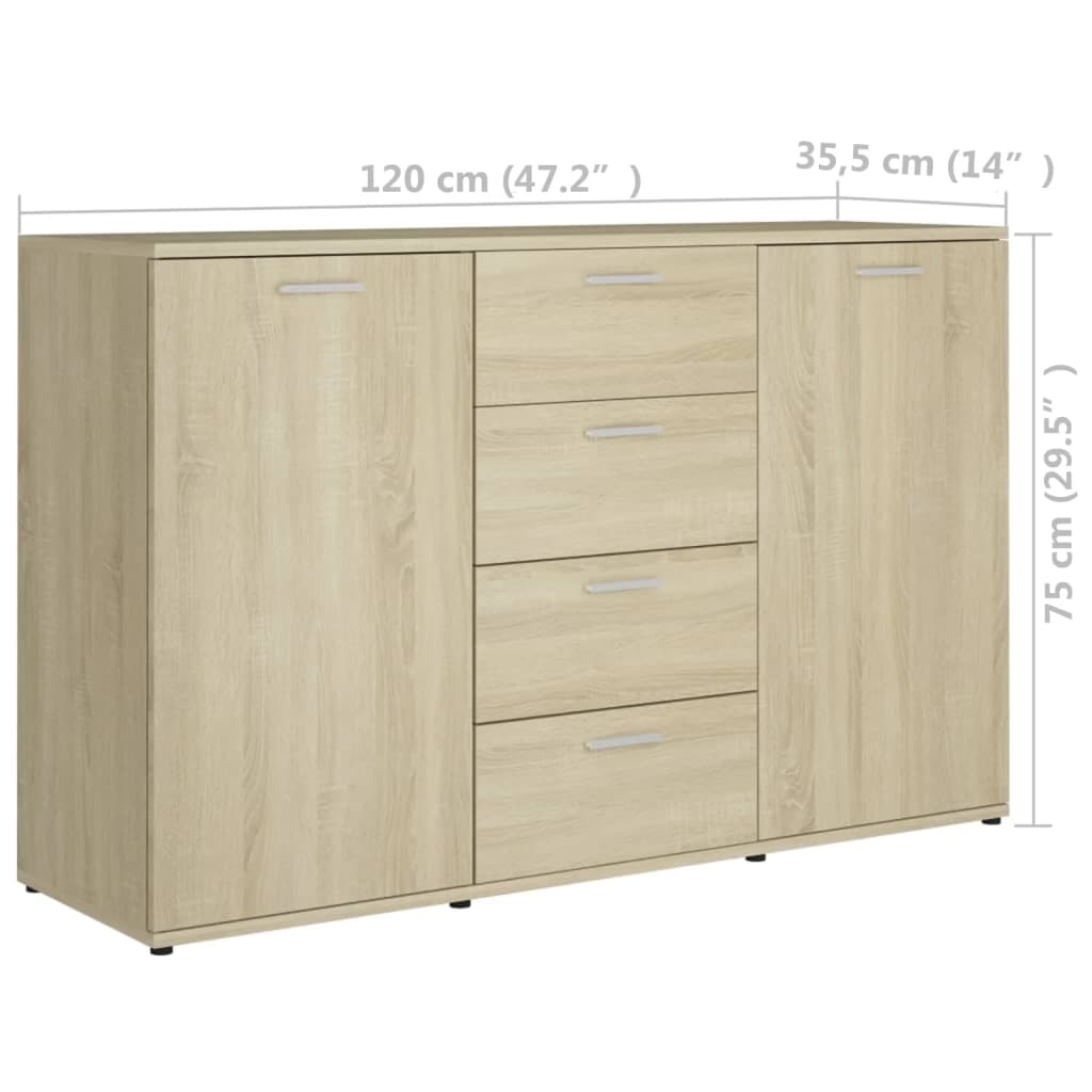 vidaXL Sideboard Sonoma Oak 120x35.5x75 cm Engineered Wood