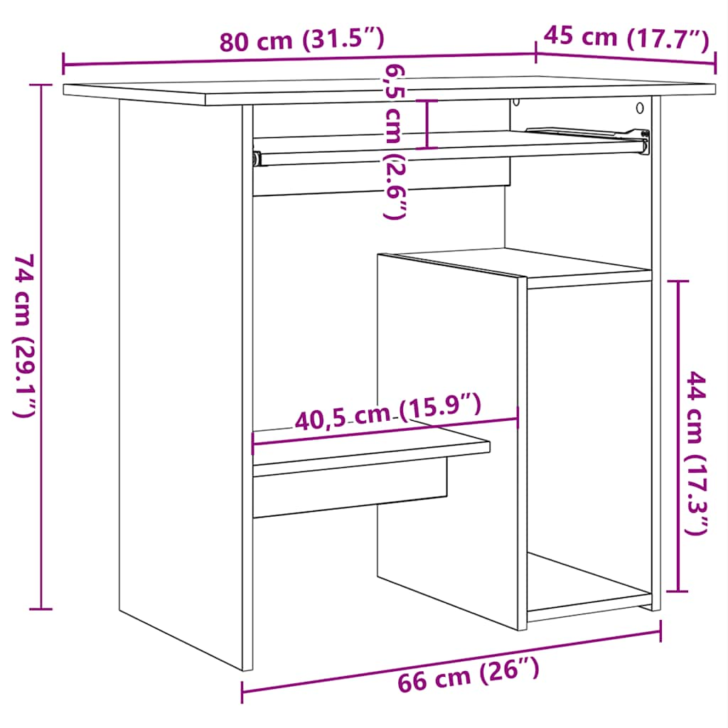 vidaXL Desk Black 80x45x74 cm Engineered Wood