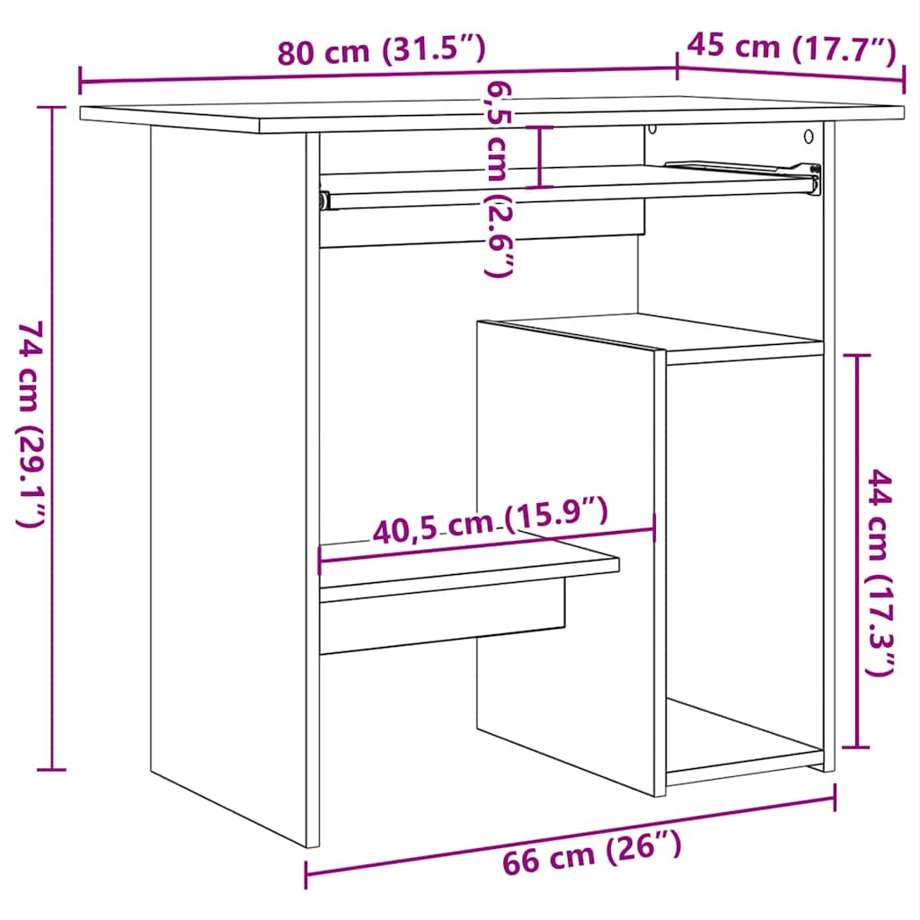 vidaXL Desk Grey 80x45x74 cm Engineered Wood