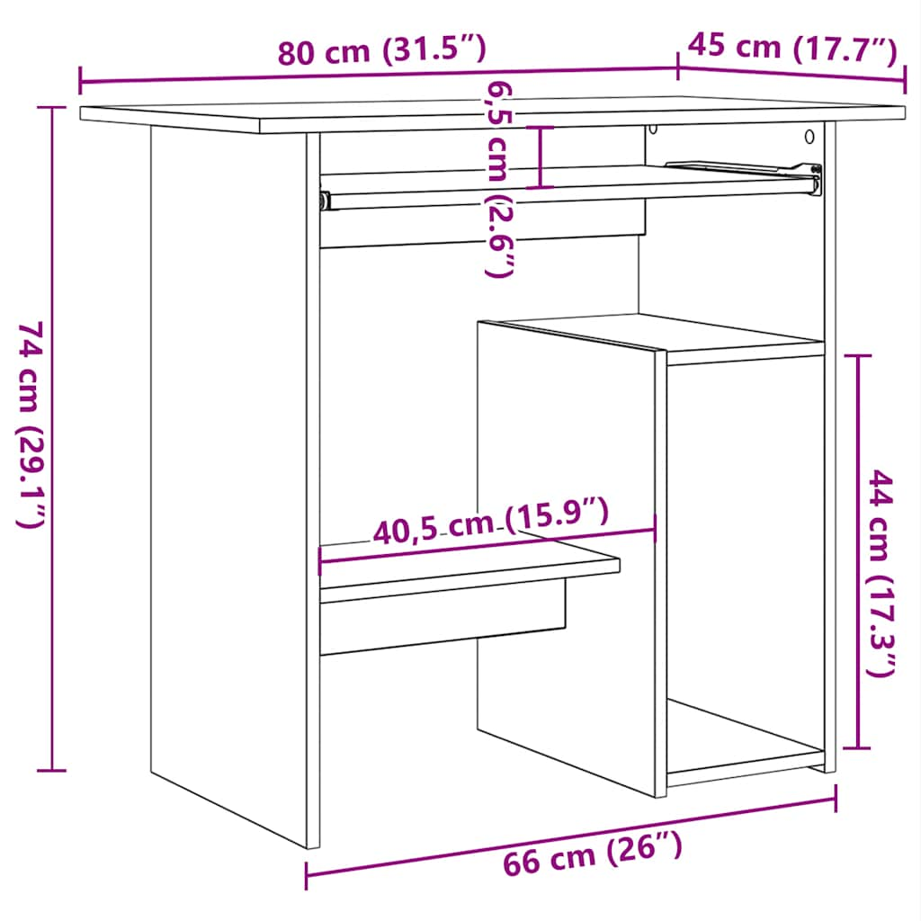 vidaXL Desk Sonoma Oak 80x45x74 cm Engineered Wood