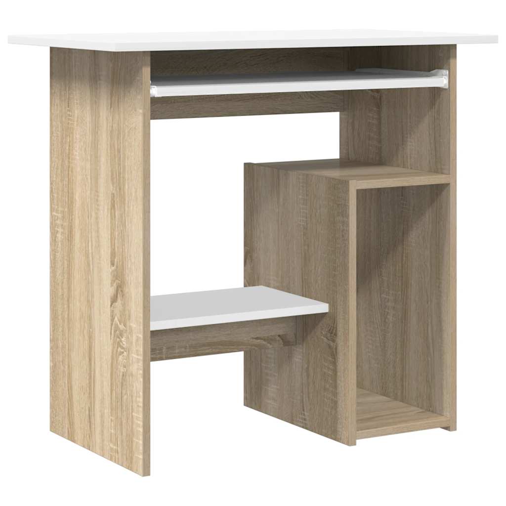 vidaXL Desk White and Sonoma Oak 80x45x74 cm Engineered Wood