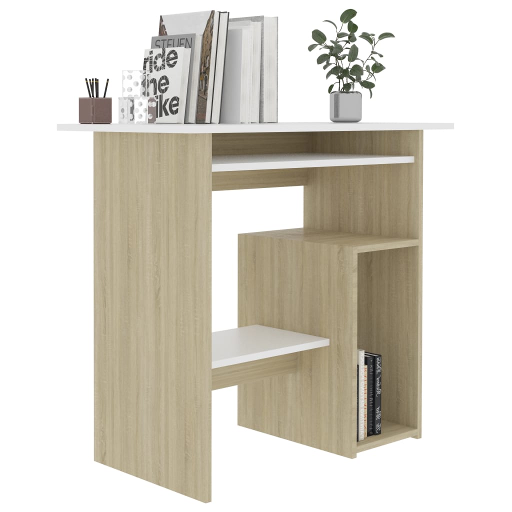 vidaXL Desk White and Sonoma Oak 80x45x74 cm Engineered Wood