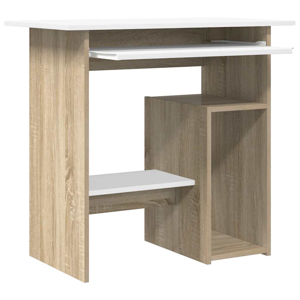 vidaXL Desk White and Sonoma Oak 80x45x74 cm Engineered Wood