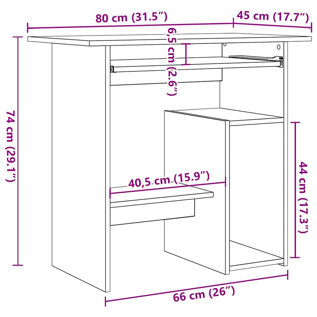 vidaXL Desk White and Sonoma Oak 80x45x74 cm Engineered Wood