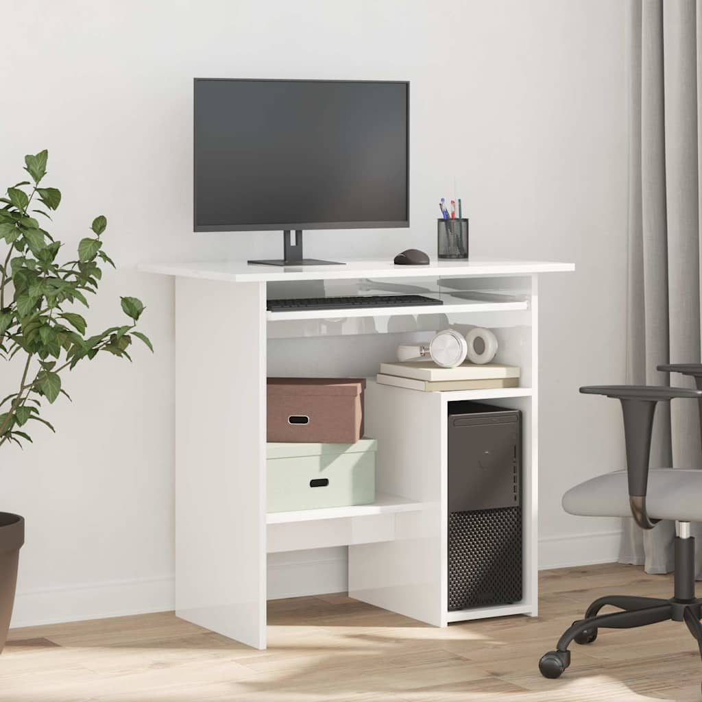 vidaXL Desk High Gloss White 80x45x74 cm Engineered Wood