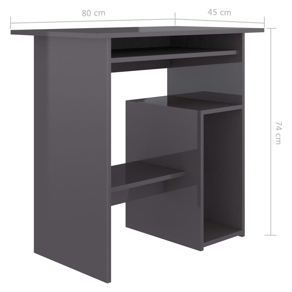 vidaXL Desk High Gloss Grey 80x45x74 cm Engineered Wood