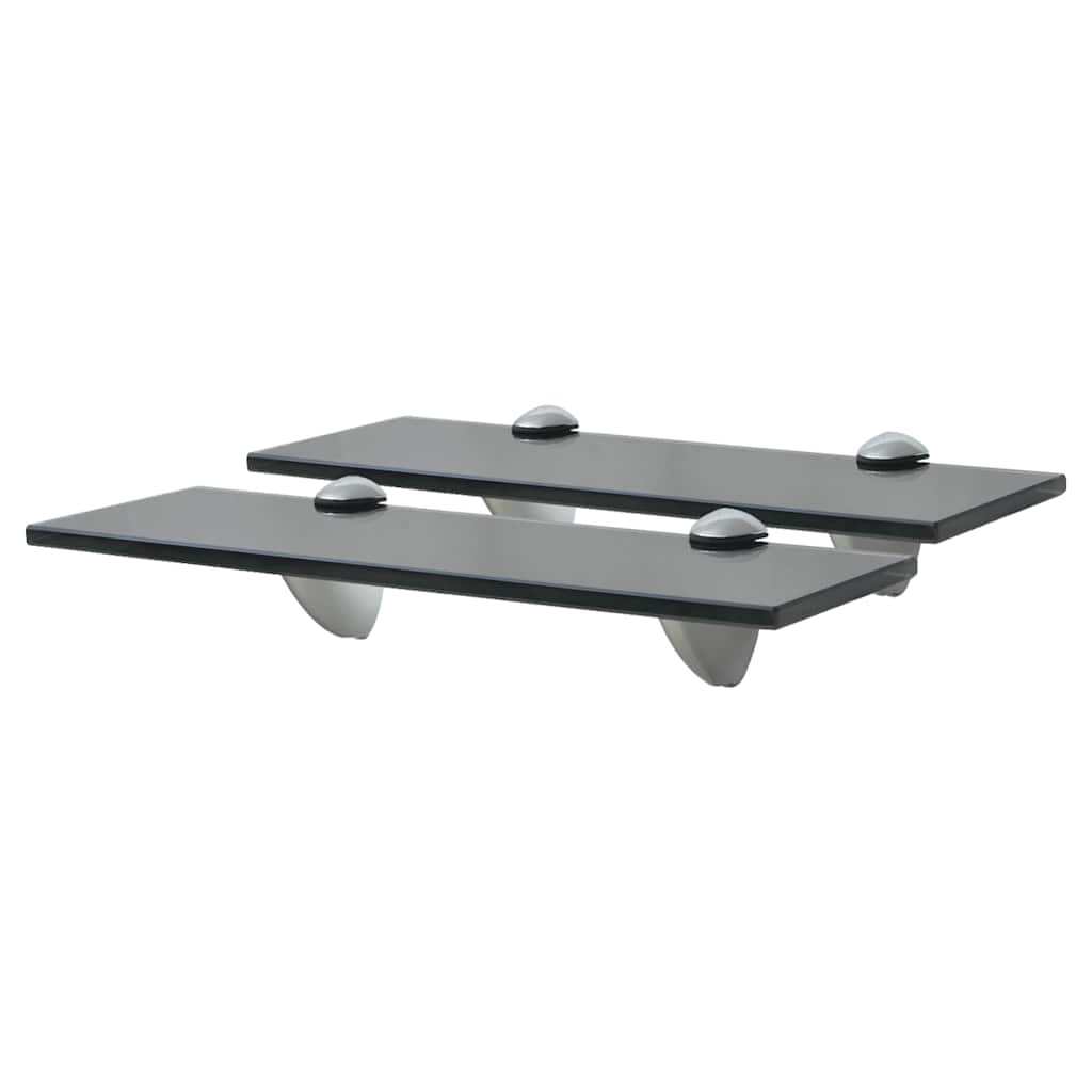 Floating Shelf | Set of 2 | Black | Tempered Safety Glass | 30x20 cm