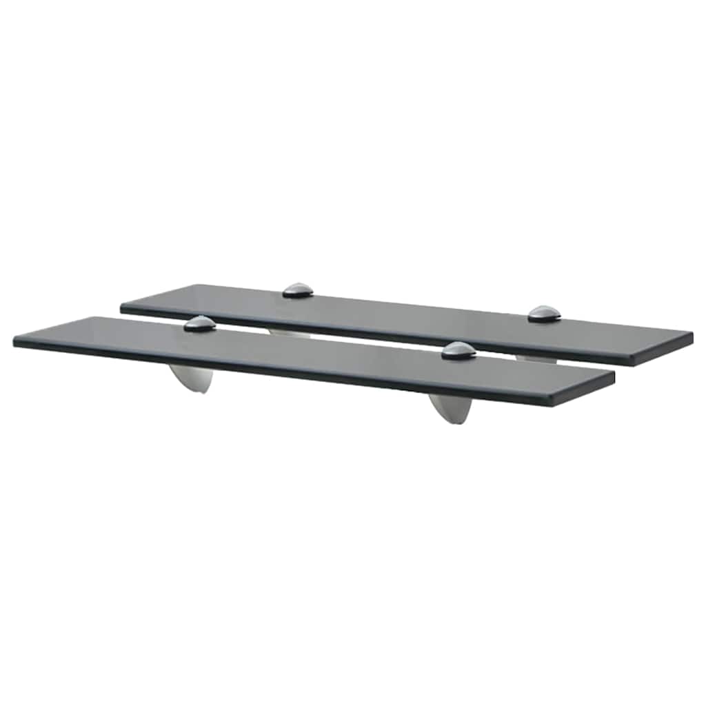 Floating Shelf | Set of 2 | Black | Tempered safety glass | 50x20cm