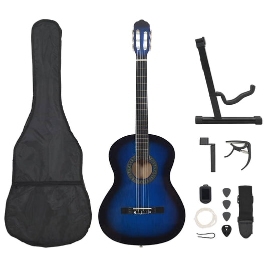 vidaXL 12 Piece Classical Guitar Beginner Set Blue 4/4 39"