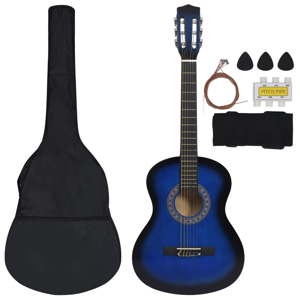 vidaXL 8 Piece Classical Guitar Beginner Set Blue 3/4 36"