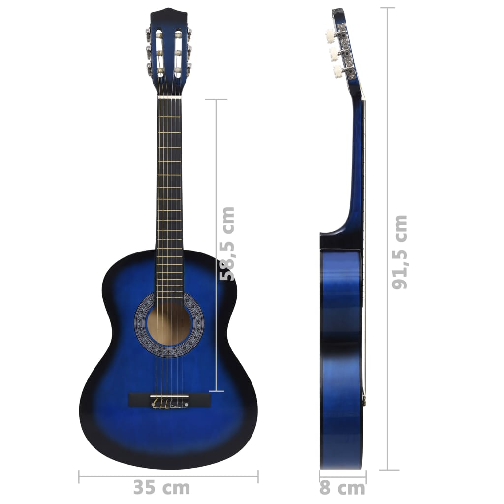 vidaXL 8 Piece Classical Guitar Beginner Set Blue 3/4 36"