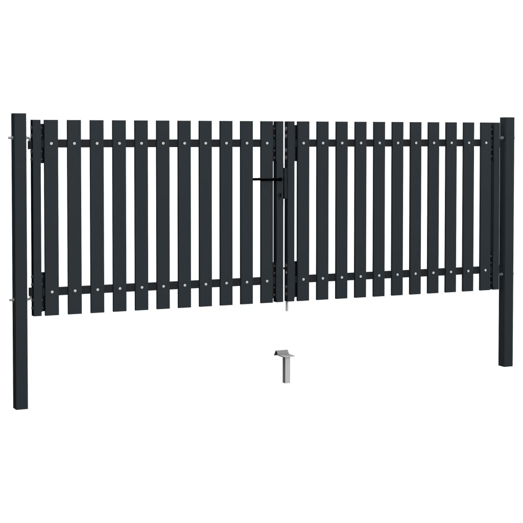 vidaXL Double Door Fence Gate Steel 306x150 cm Anthracite