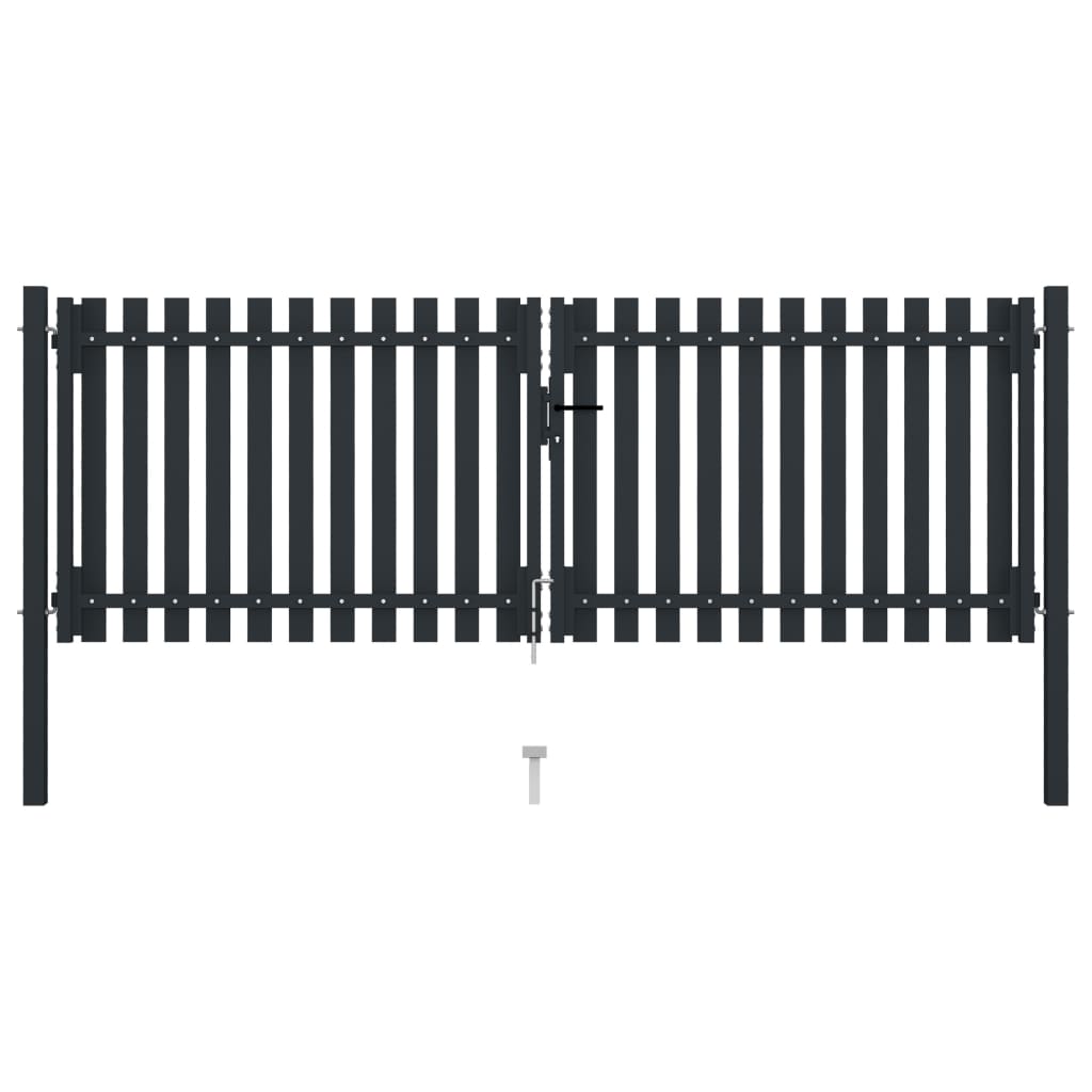 vidaXL Double Door Fence Gate Steel 306x150 cm Anthracite