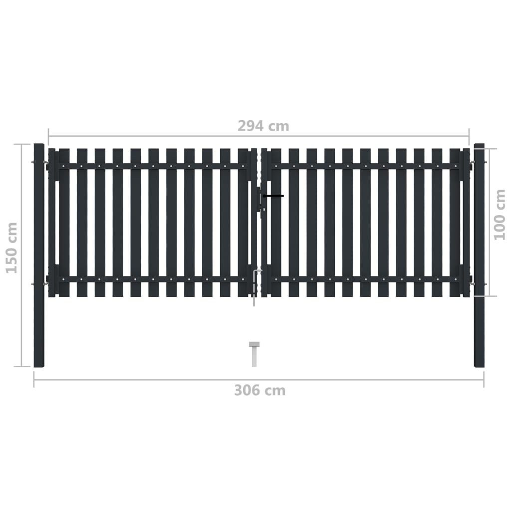 vidaXL Double Door Fence Gate Steel 306x150 cm Anthracite