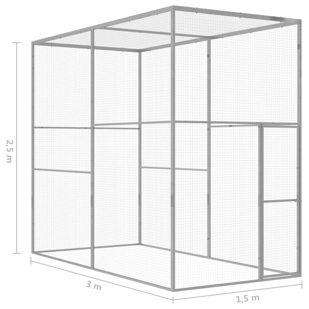 vidaXL Cat Cage 3x1.5x2.5 m Galvanised Steel