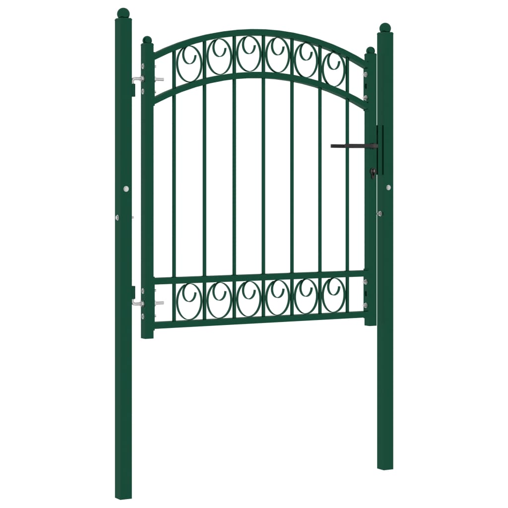 vidaXL Fence Gate with Arched Top Steel 100x100 cm Green