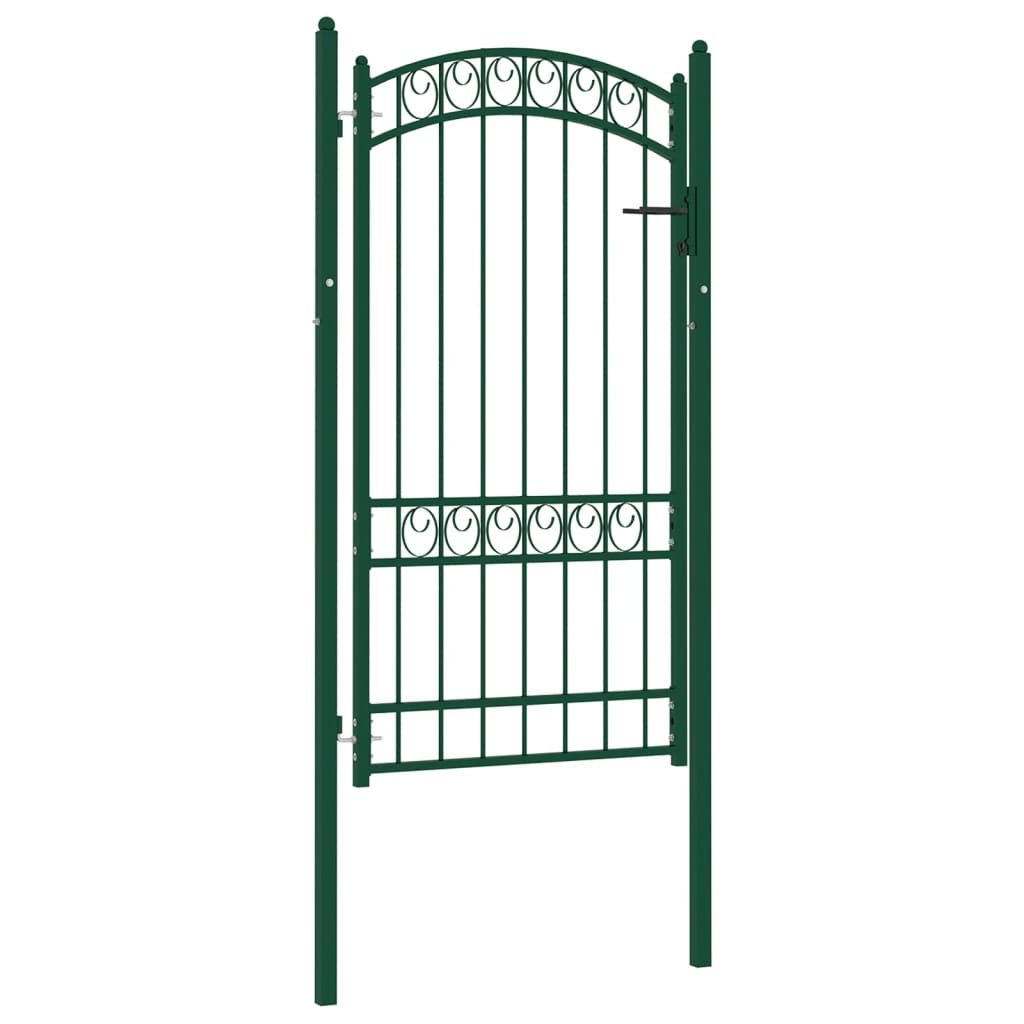 vidaXL Fence Gate with Arched Top Steel 100x175 cm Green