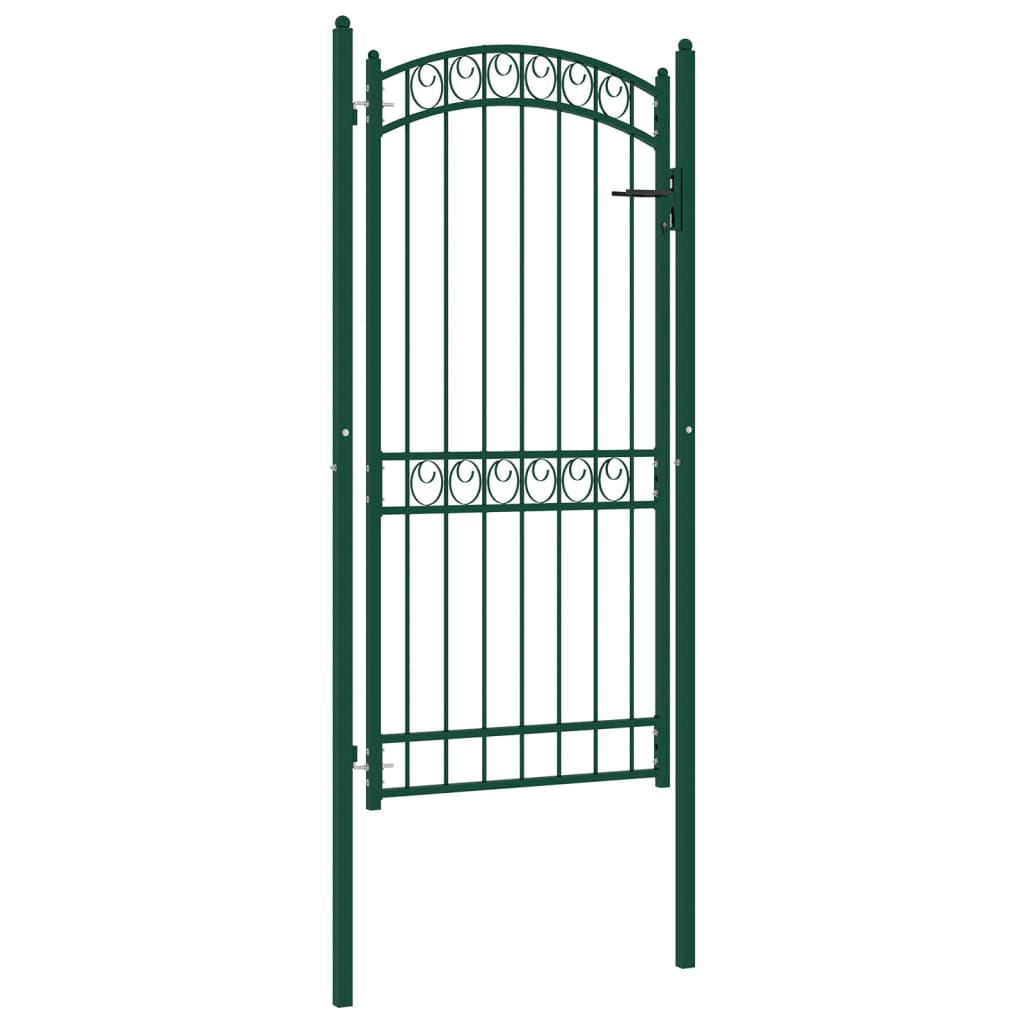 vidaXL Fence Gate with Arched Top Steel 100x200 cm Green