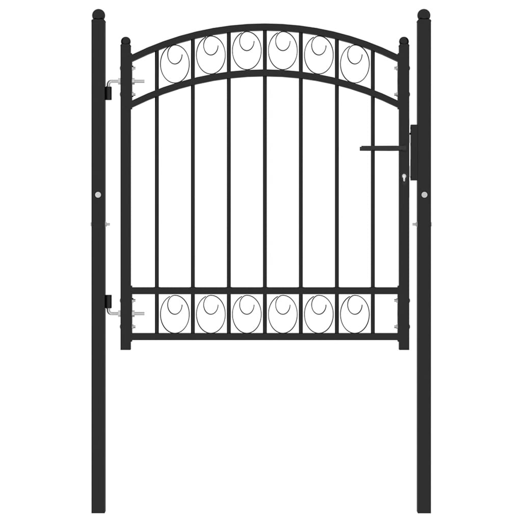 vidaXL Fence Gate with Arched Top Steel 100x100 cm Black