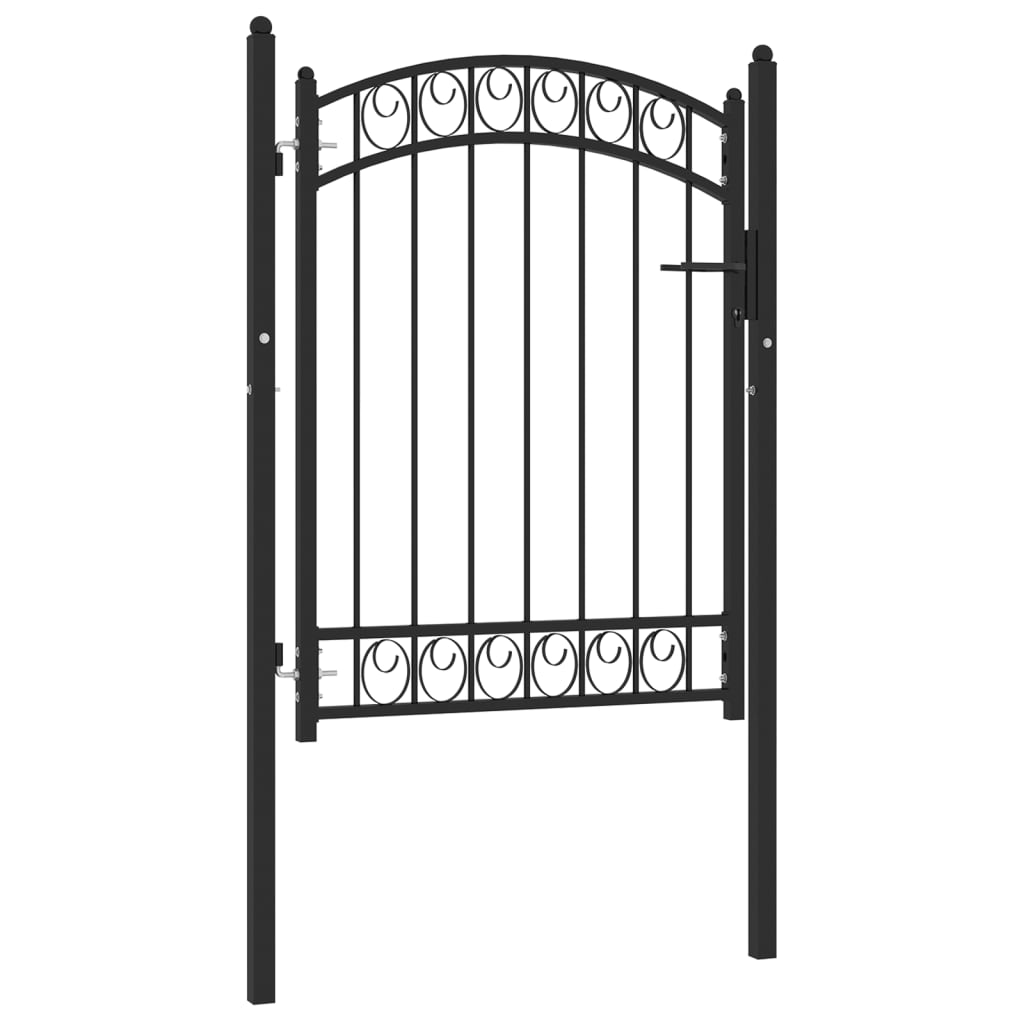 vidaXL Fence Gate with Arched Top Steel 100x125 cm Black