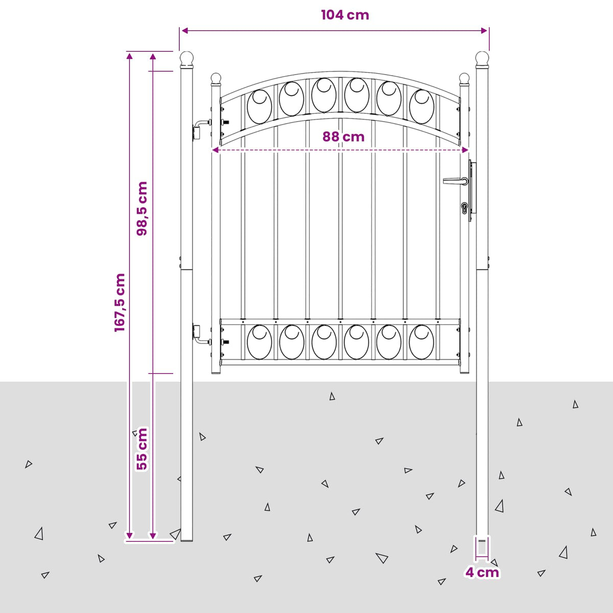 Fence gates EMMEN 104 x 98.5 cm Lockable Powder-coated steel