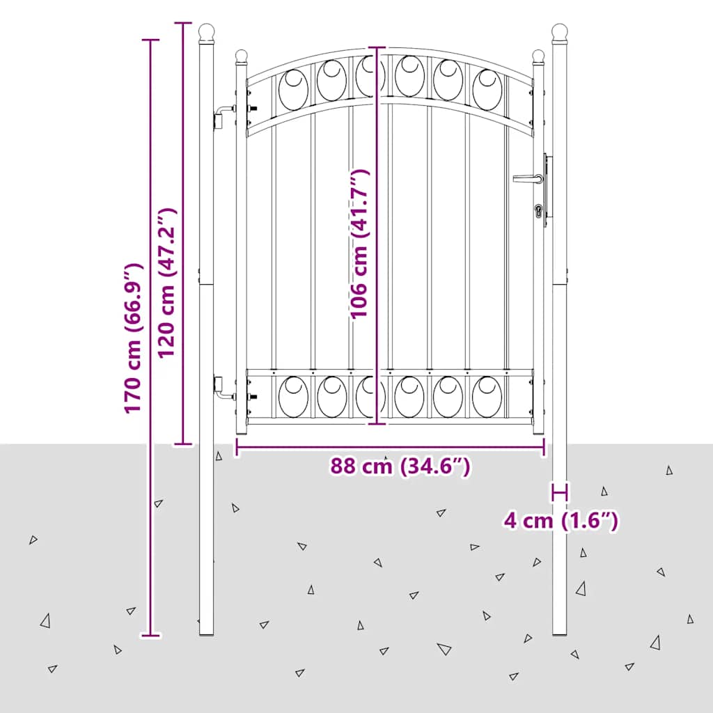 Fence Gate with Arched Top Steel 100x150 cm Black