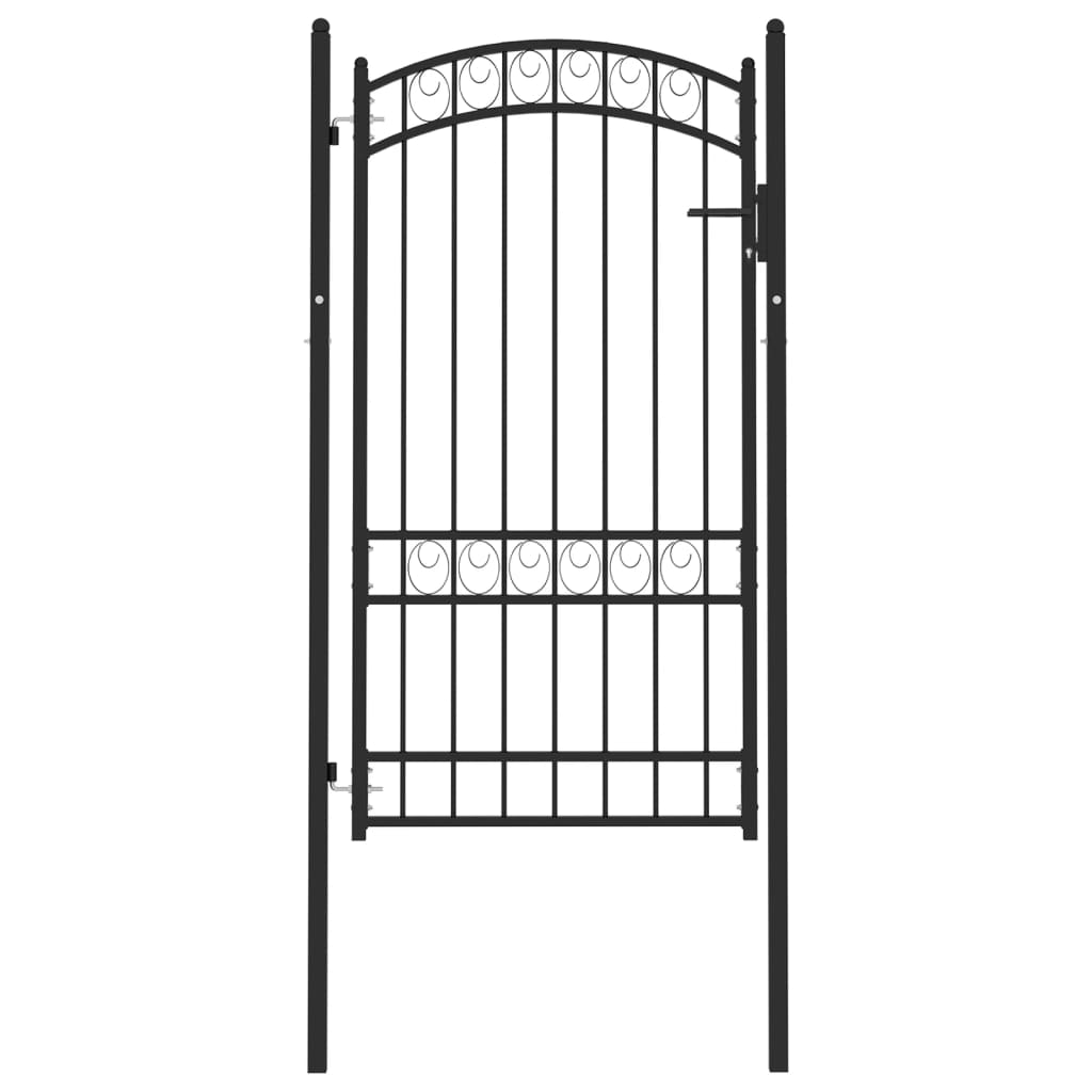 vidaXL Fence Gate with Arched Top Steel 100x175 cm Black