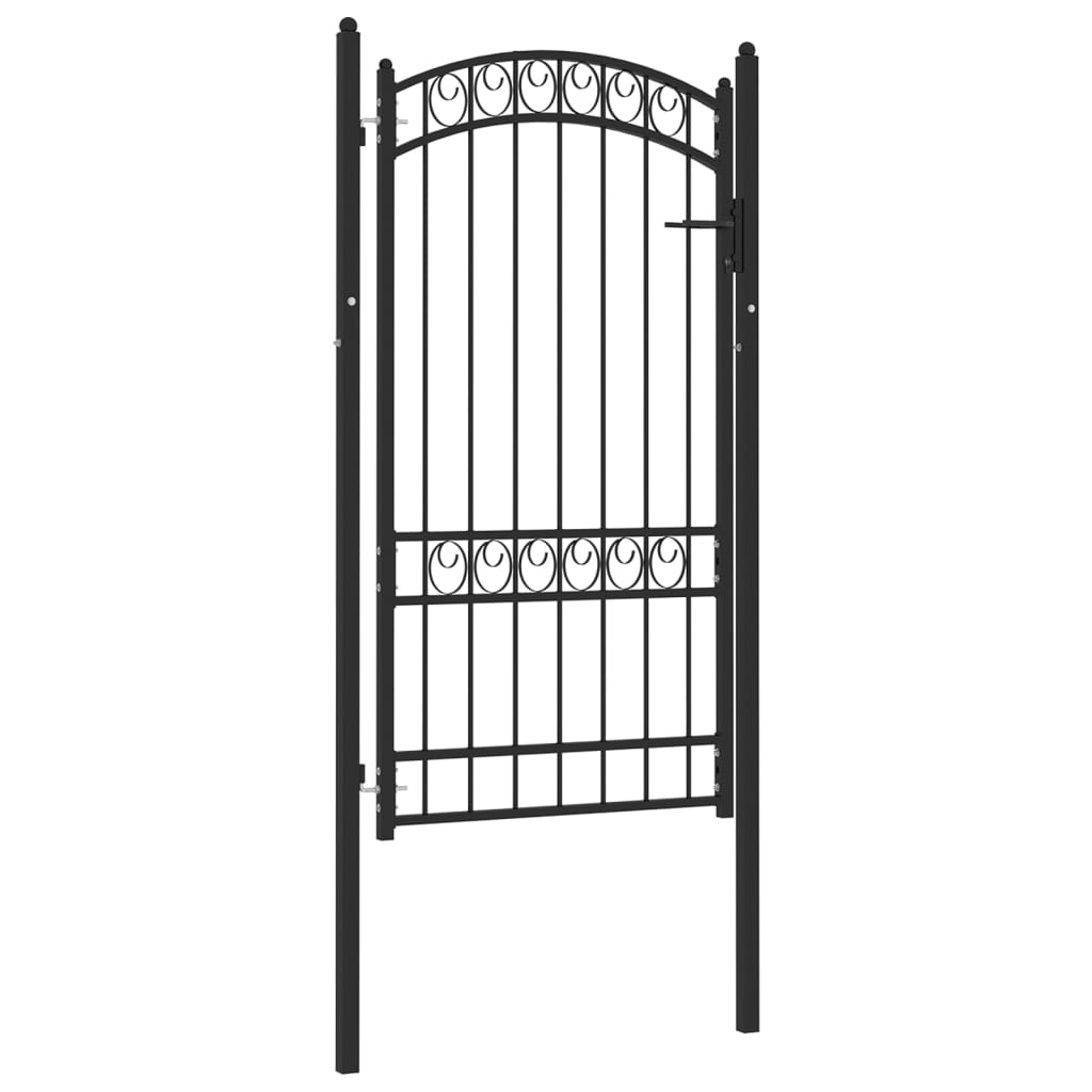 vidaXL Fence Gate with Arched Top Steel 100x175 cm Black