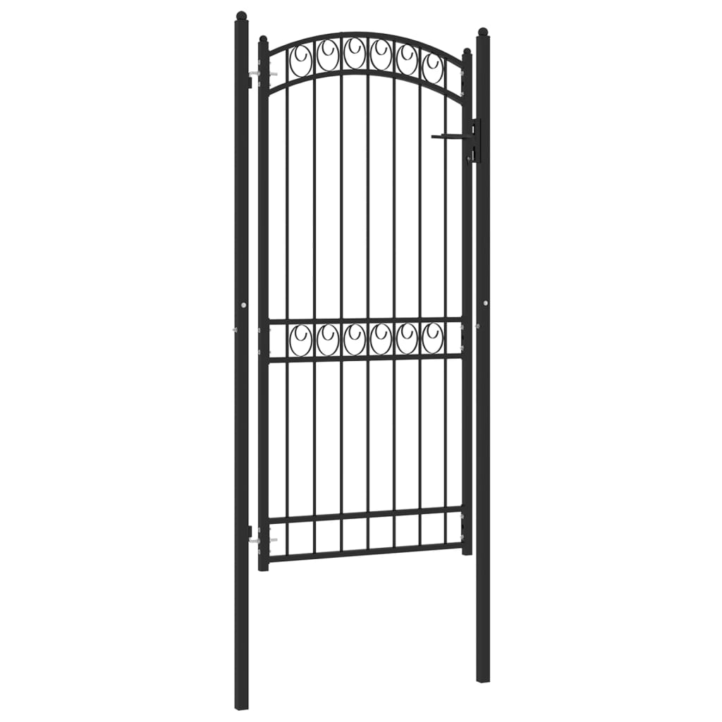 vidaXL Fence Gate with Arched Top Steel 100x200 cm Black