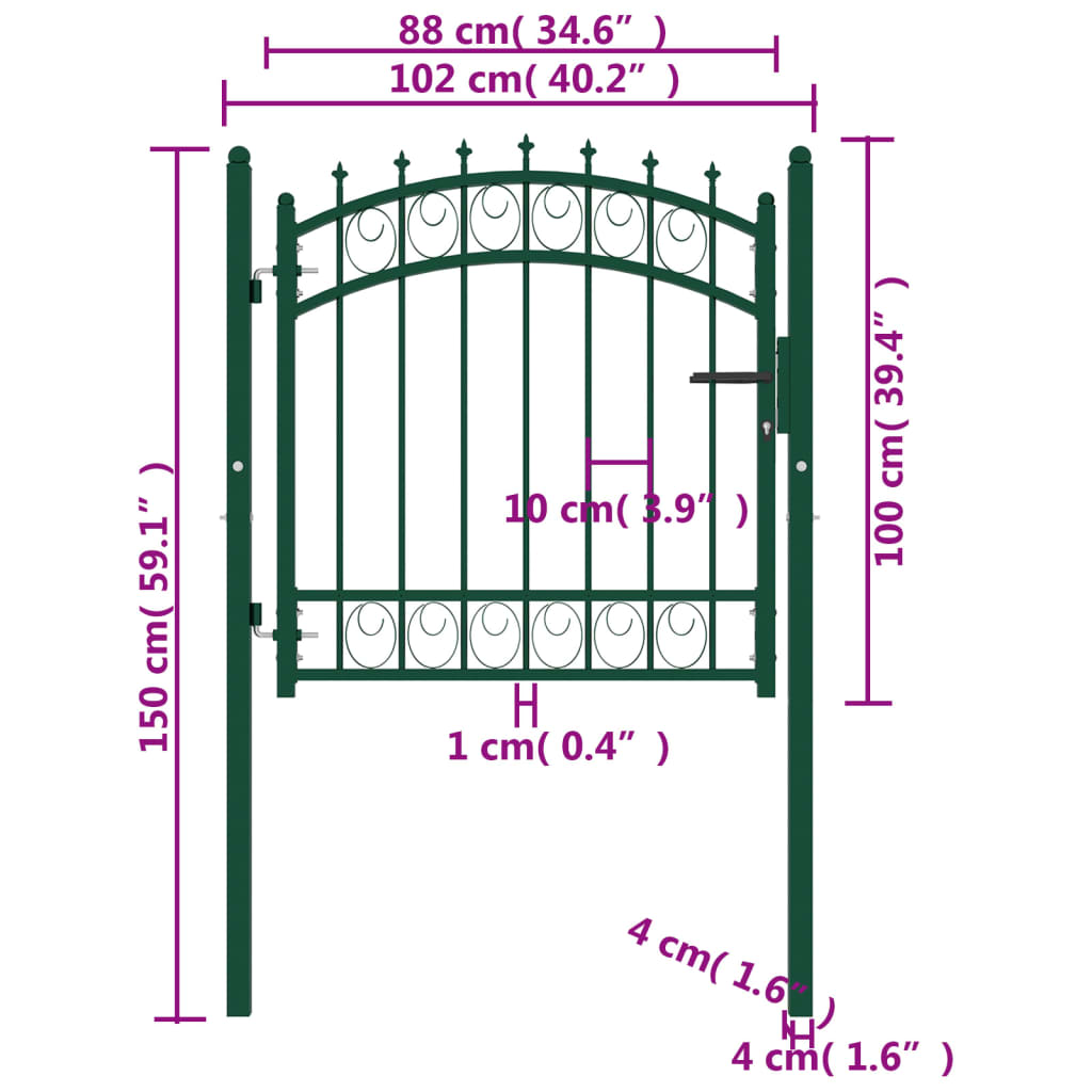 vidaXL Fence Gate with Spikes Steel 100x100 cm Green