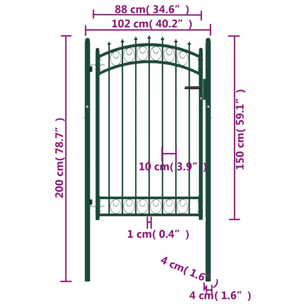 vidaXL Fence Gate with Spikes Steel 100x150 cm Green