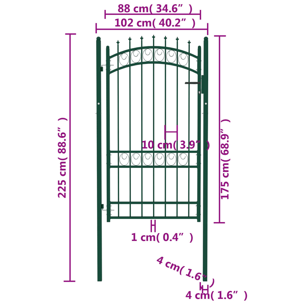 vidaXL Fence Gate with Spikes Steel 100x175 cm Green