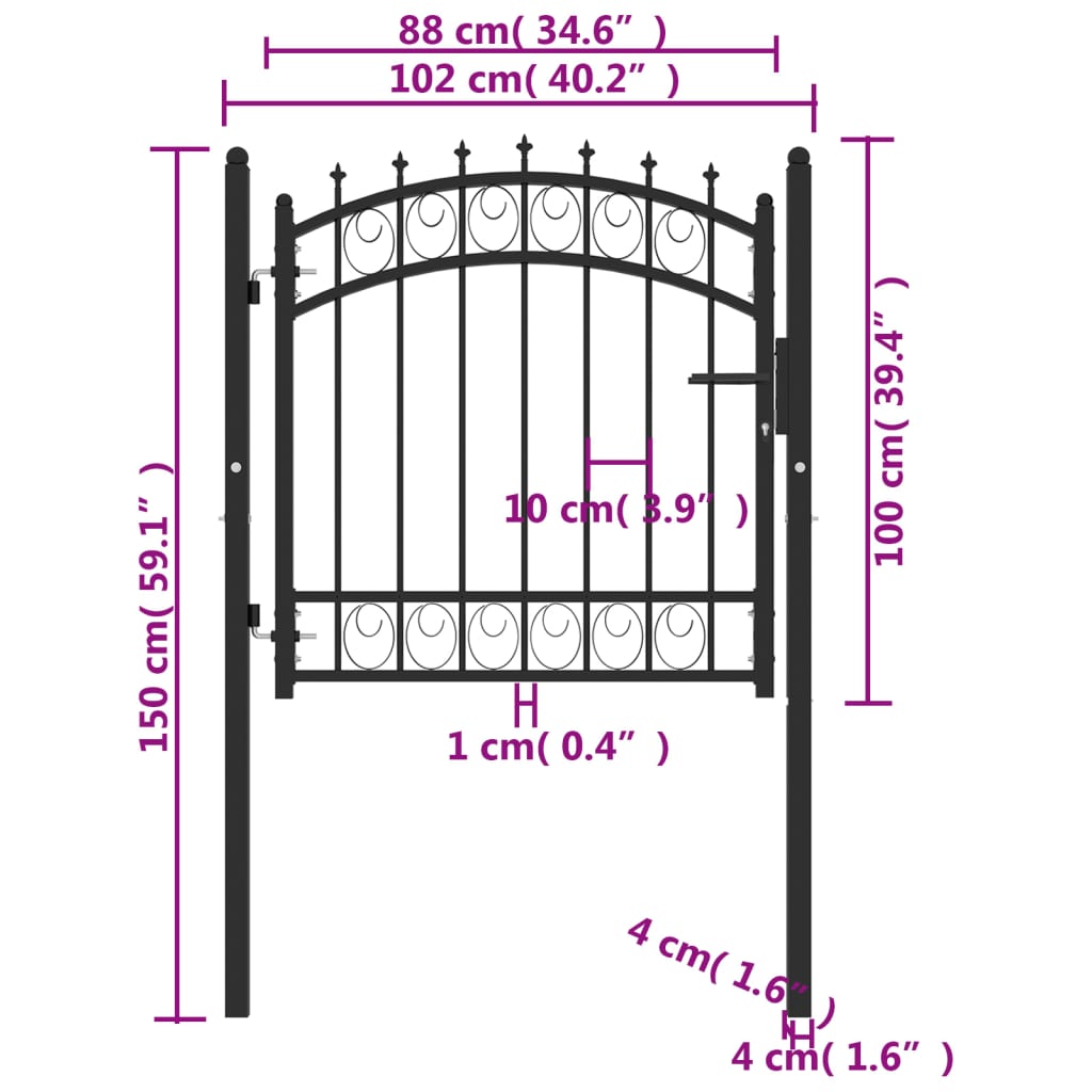 vidaXL Fence Gate with Spikes Steel 100x100 cm Black