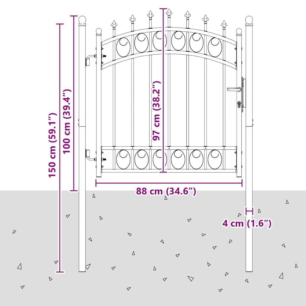 Fence Gate with Spikes Steel 100x100 cm Black