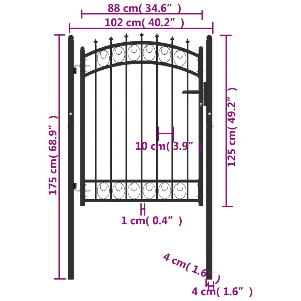 vidaXL Fence Gate with Spikes Steel 100x125 cm Black