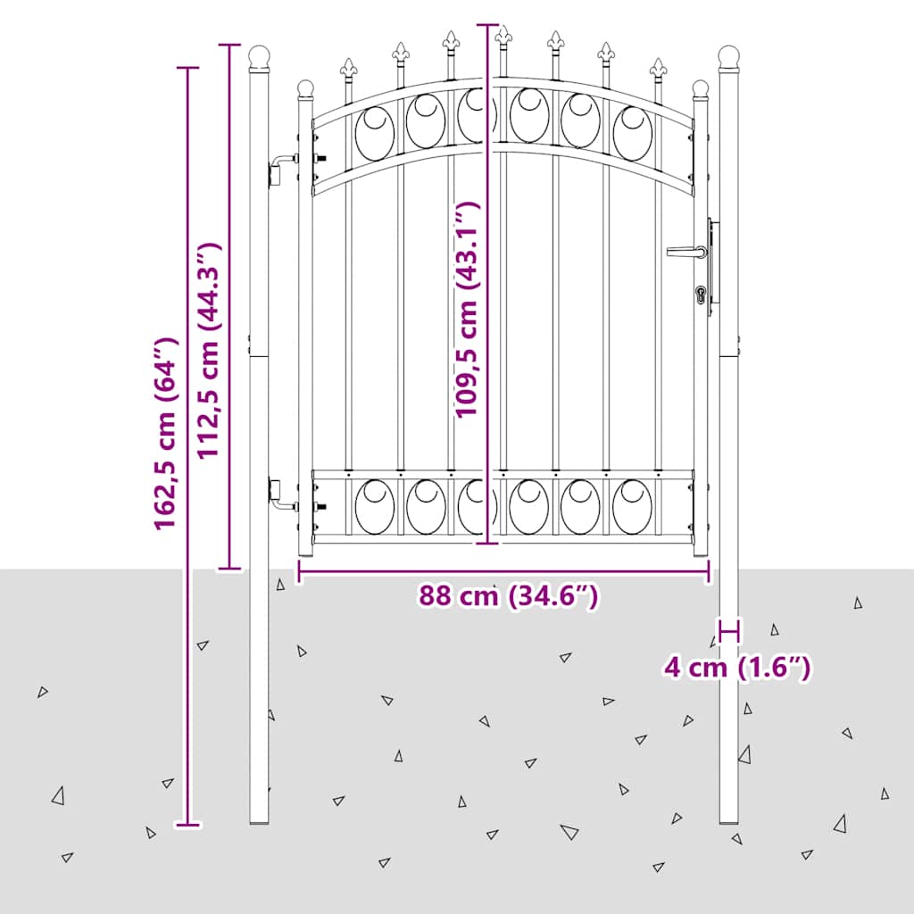 Fence Gate with Spikes Steel 100x125 cm Black