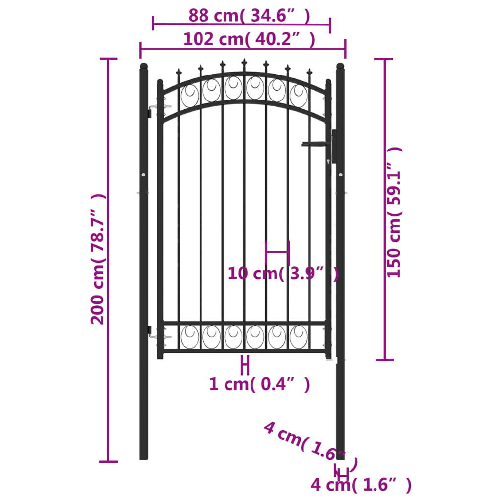 vidaXL Fence Gate with Spikes Steel 100x150 cm Black