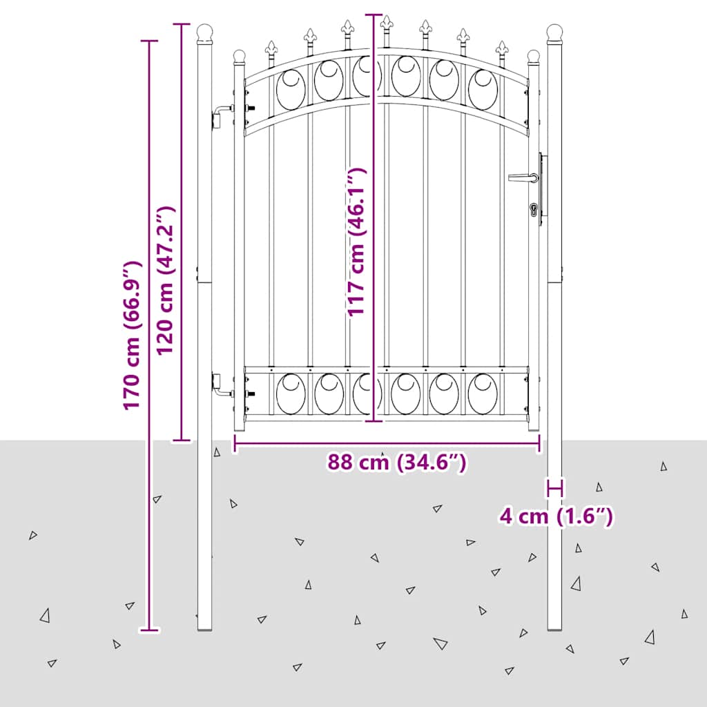Fence Gate with Spikes Steel 100x150 cm Black