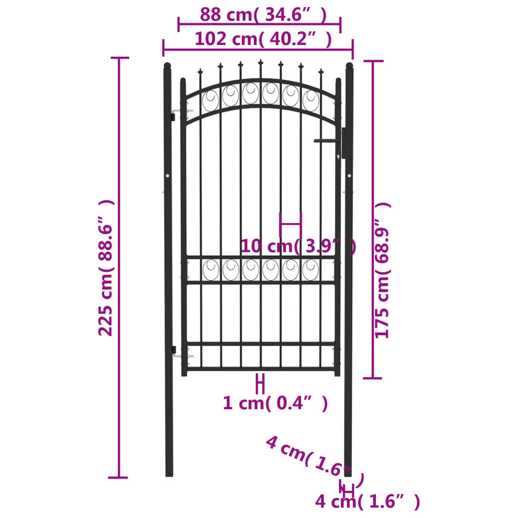 vidaXL Fence Gate with Spikes Steel 100x175 cm Black