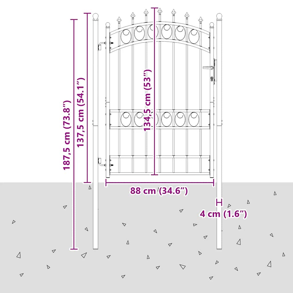 Fence Gate with Spikes Steel 100x175 cm Black