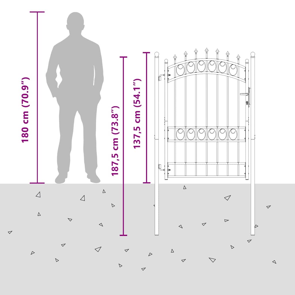 Fence Gate with Spikes Steel 100x175 cm Black