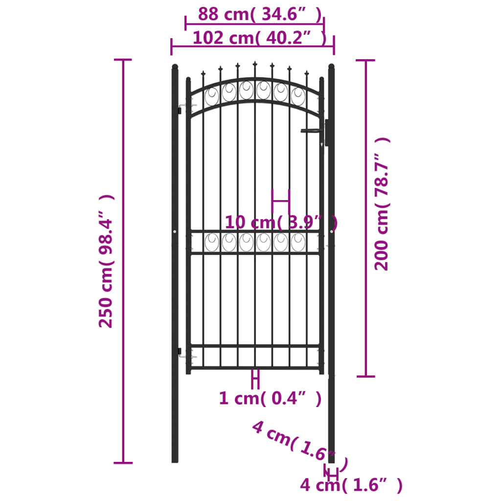 vidaXL Fence Gate with Spikes Steel 100x200 cm Black