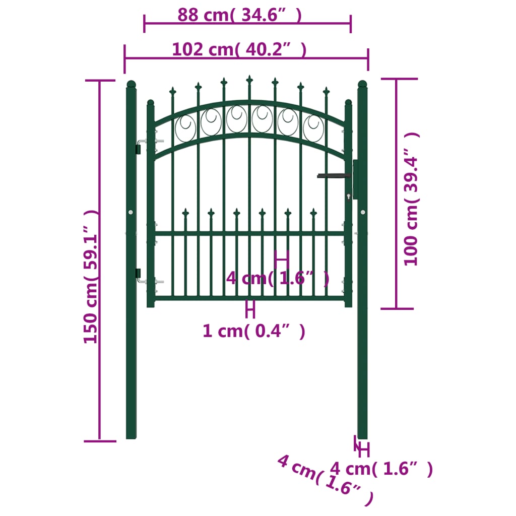 vidaXL Fence Gate with Spikes Steel 100x100 cm Green