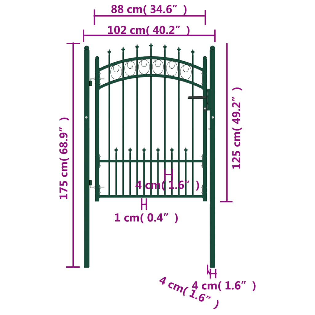 vidaXL Fence Gate with Spikes Steel 100x125 cm Green