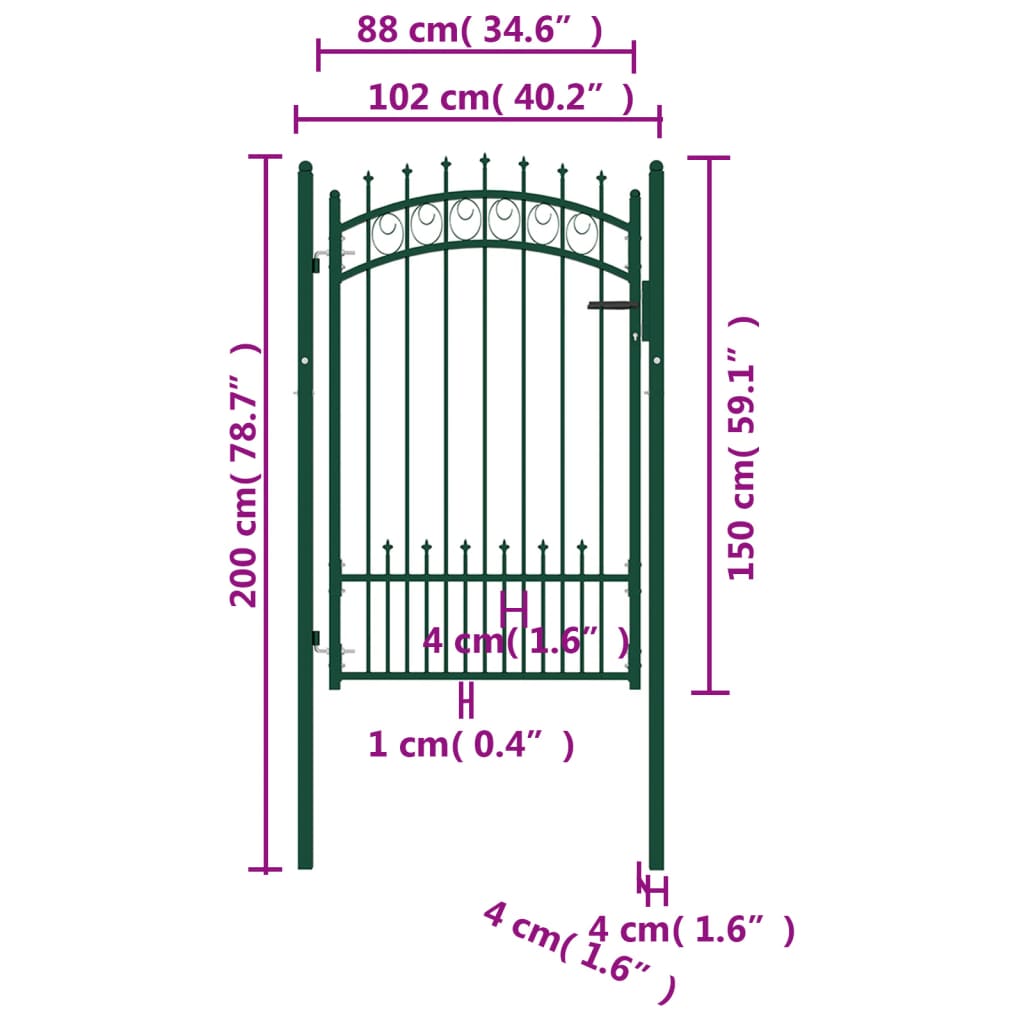 vidaXL Fence Gate with Spikes Steel 100x150 cm Green