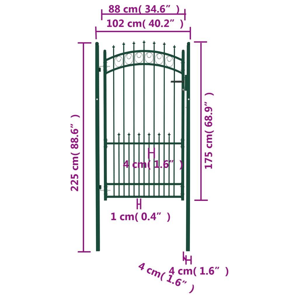 vidaXL Fence Gate with Spikes Steel 100x175 cm Green