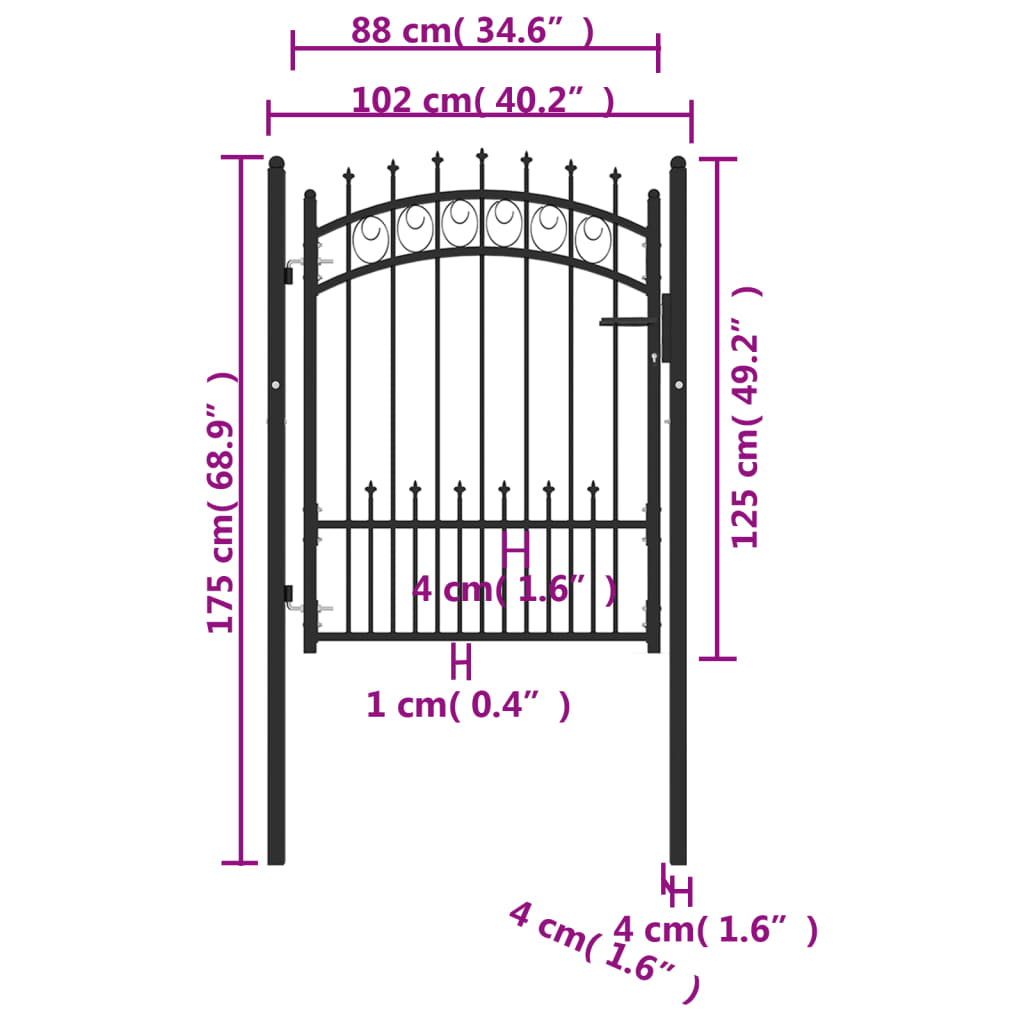 vidaXL Fence Gate with Spikes Steel 100x125 cm Black