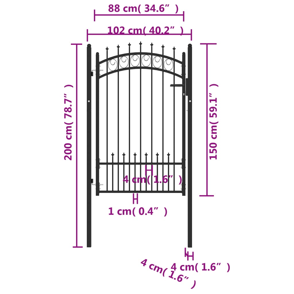 vidaXL Fence Gate with Spikes Steel 100x150 cm Black